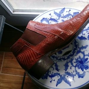 Authentic Snakeskin Florsheim Burgundy/Cognac Western Chelsea Boots with Heel